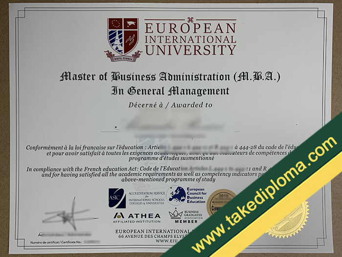 European International University fake diploma, European International University fake degree, fake European International University certificate