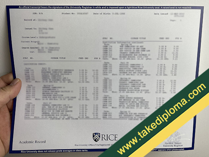 Rice University fake diploma, Rice University fake degree, Rice University fake transcript