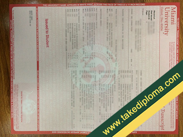 Miami University diploma, Miami University fake transcript, Miami University degree