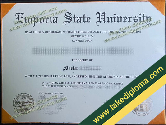 Emporia State University diploma, Emporia State University degree example, Emporia State University certificate sample