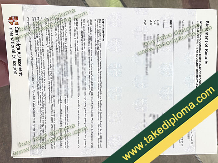 IGCSE Statement of Results certificate