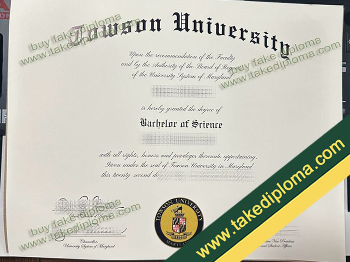 Towson University diploma sample example, Towson University fake degree, Towson University certificate