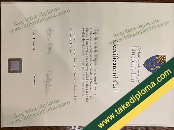 Lincoln's Inn diploma, Lincoln's Inn certificate sample