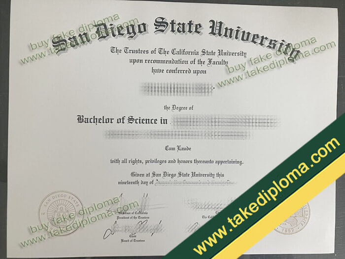 San Diego State University diploma, San Diego State University degree, San Diego State University certificate
